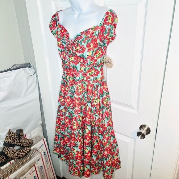 Modcloth Floral Sheen of Spring Fit & Flare Midi Sundress Off Shoulder 6 NWT - Picture 6 of 11